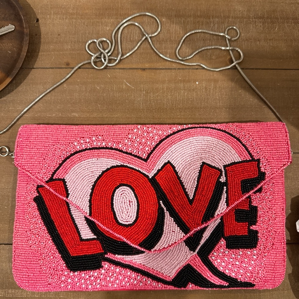 Pink Beaded Love Clutch
